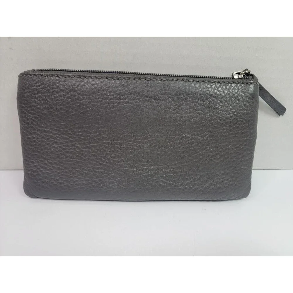 The Sak Gray Leather Studded Wallet Womens Zip Around Bifold Clutch Organizer